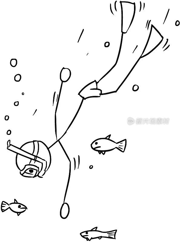 卡通矢量棍人自由潜水员