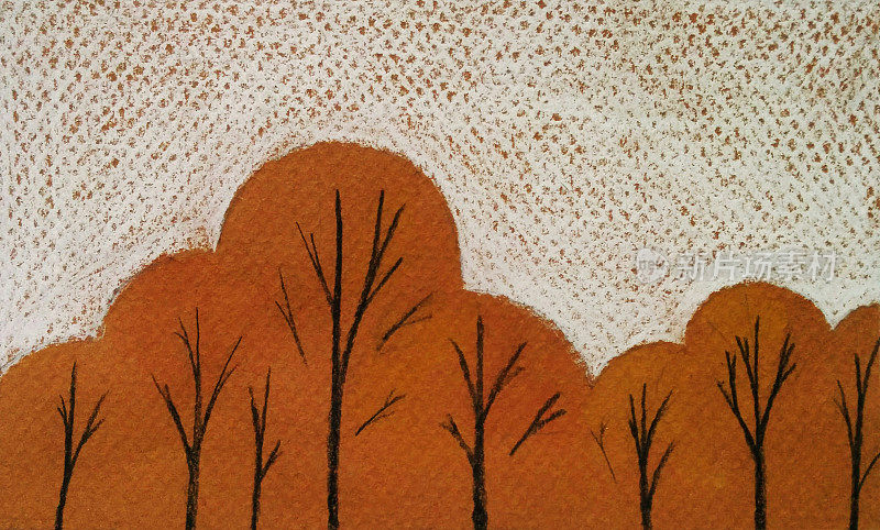 秋天的森林，手绘水彩插图