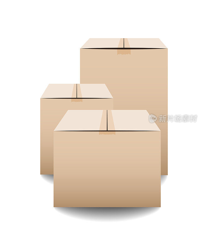 棕色封闭纸箱交付包装盒隔离在白色背景。矢量图
