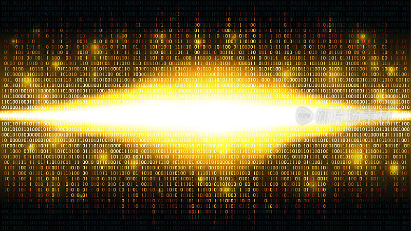 金色二值抽象背景在数字空间中具有明亮的光芒，发光的大数据云，信息流，组织良好的层