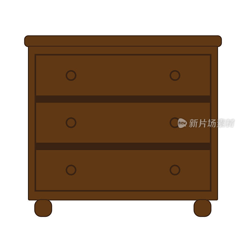 木制梳妆台或衣柜抽屉单图标插图孤立在白色背景
