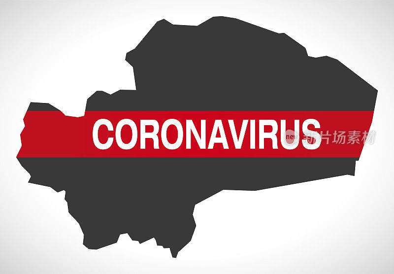 伊朗库姆省带有冠状病毒警告插图的地图