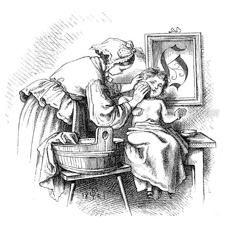 母亲洗婴儿插图1864