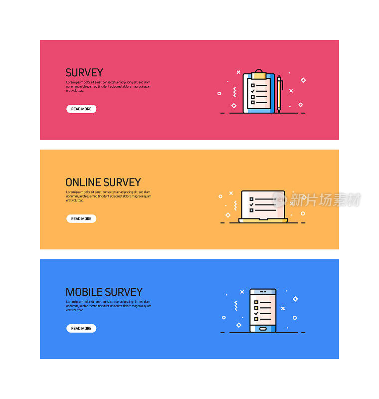 调查和奖状相关的网页横幅设计，现代矢量插图
