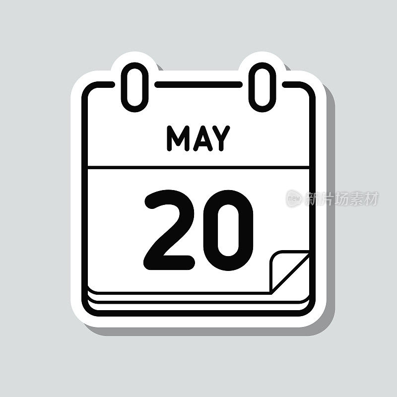 5月20日。灰色背景上的图标贴纸