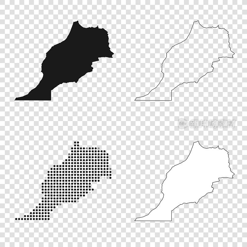 摩洛哥地图设计-黑色，轮廓，马赛克和白色