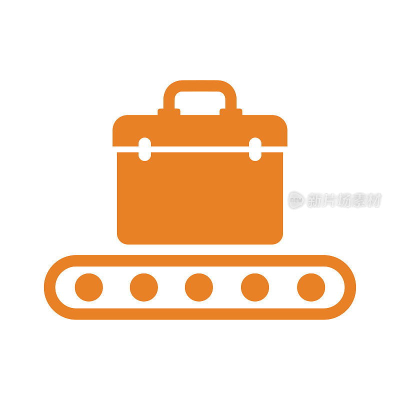 行李，行李，运输传送带图标。橙色向量。