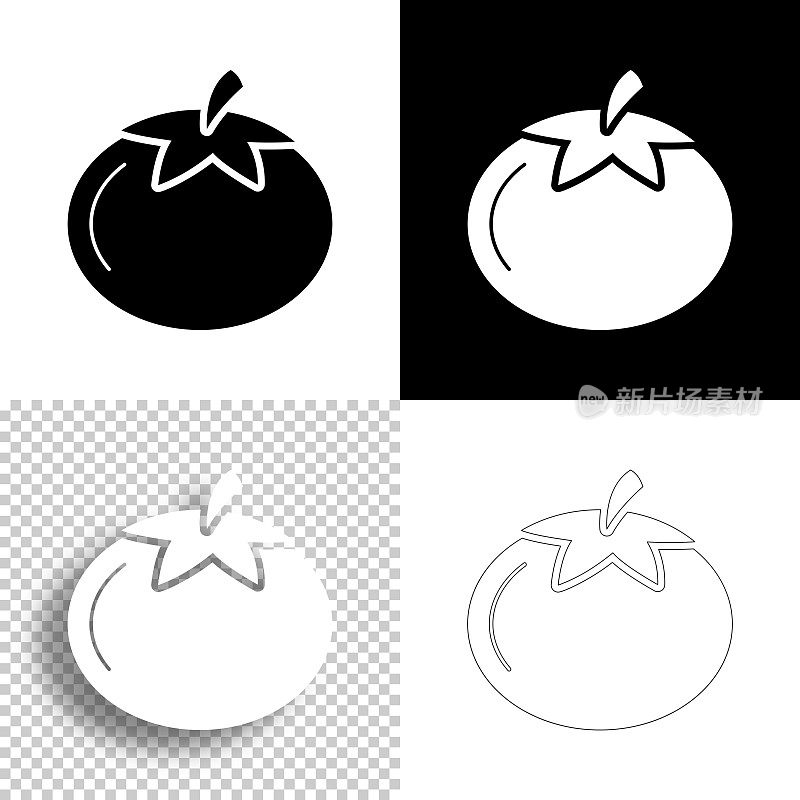 番茄。图标设计。空白，白色和黑色背景-线图标