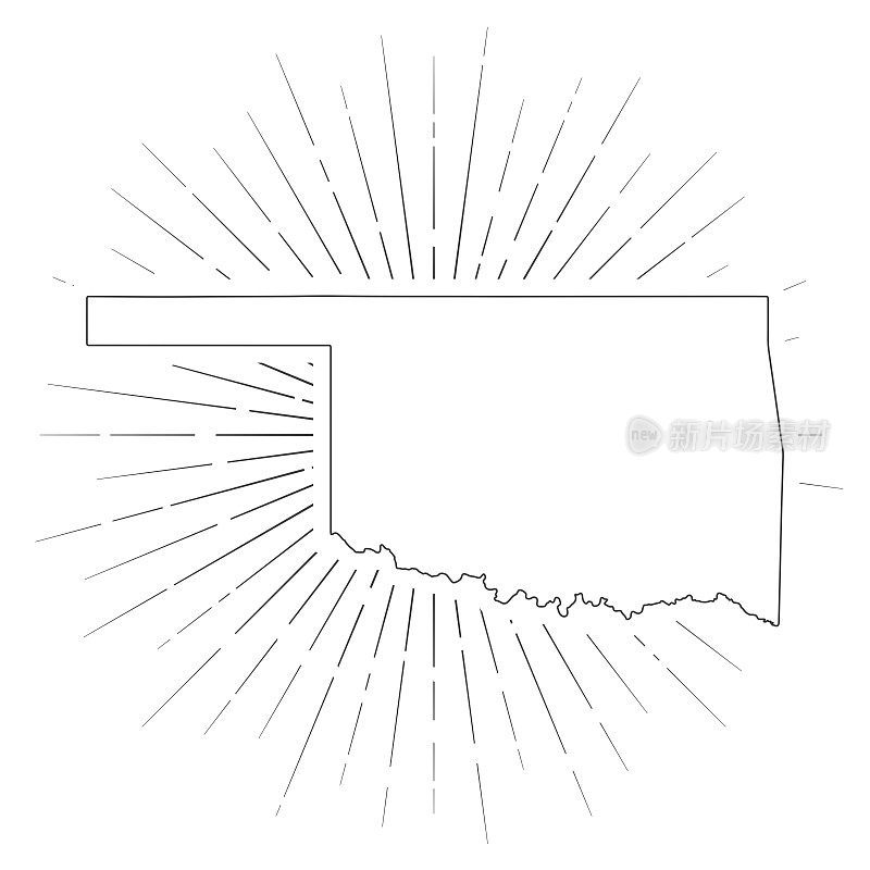 俄克拉何马州地图，白色背景上有阳光