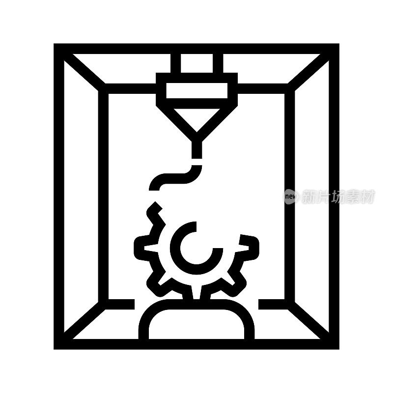 3D打印技术线图标，轮廓符号矢量插图