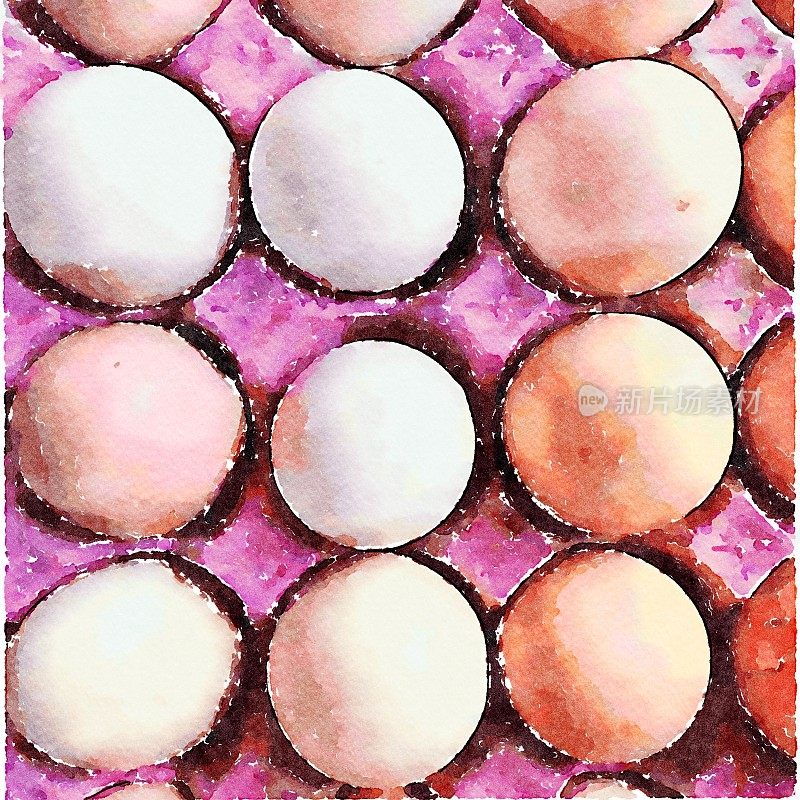 一个鸡蛋盒子的背景水彩插图