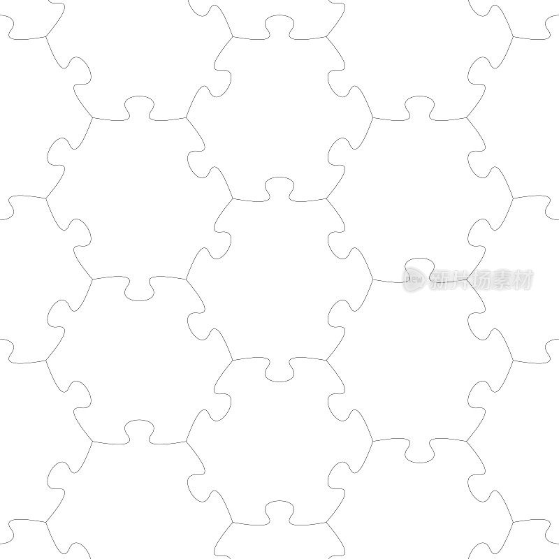 大型完整连接六边形灰度拼图碎片。