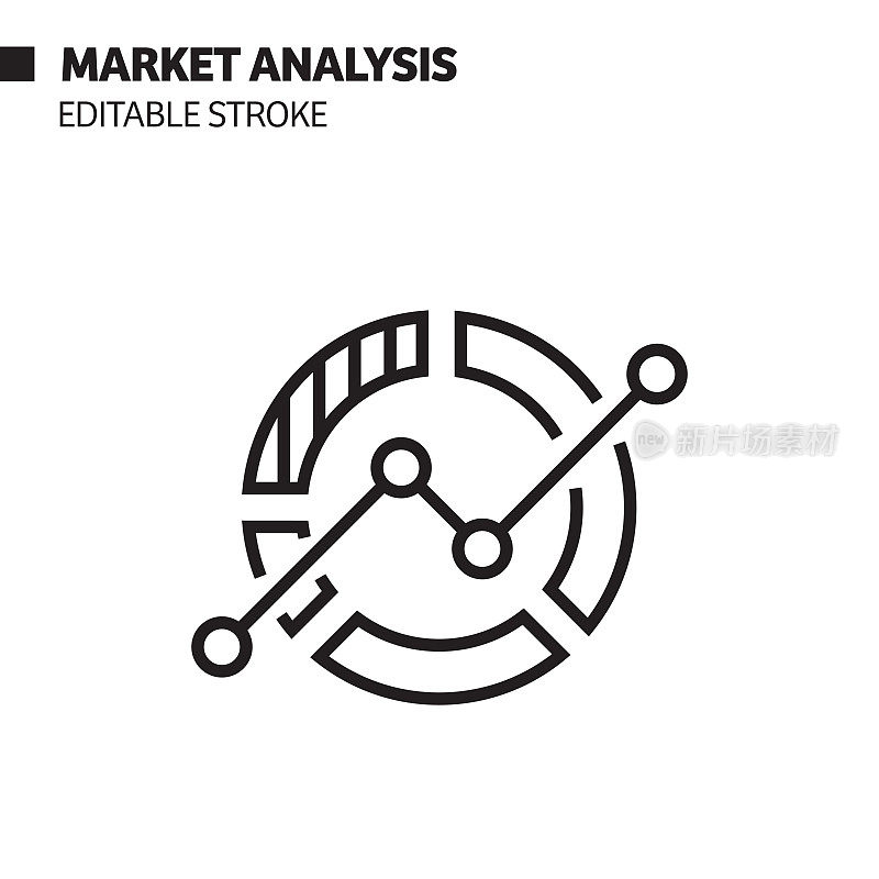 市场分析线图标，轮廓矢量符号插图。
