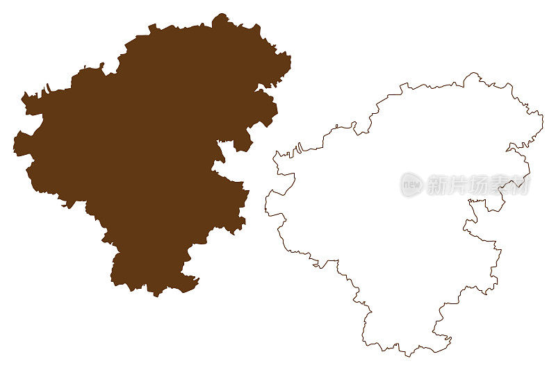 兹维考区(德意志联邦共和国，乡村区，自由萨克森州)地图矢量插图，潦草素描兹维考地图