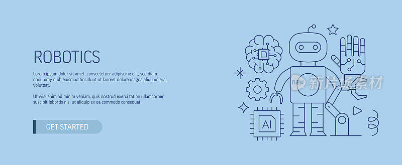 机器人相关的网页横幅线风格。现代设计矢量插图网页横幅，网站标题等。股票插图