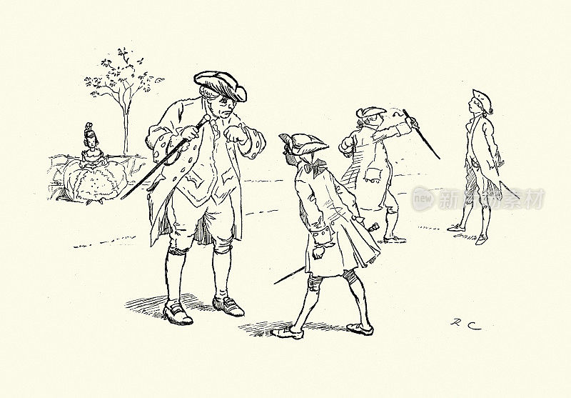 男人为女人争吵，18世纪风格，伦道夫·凯迪克特插图