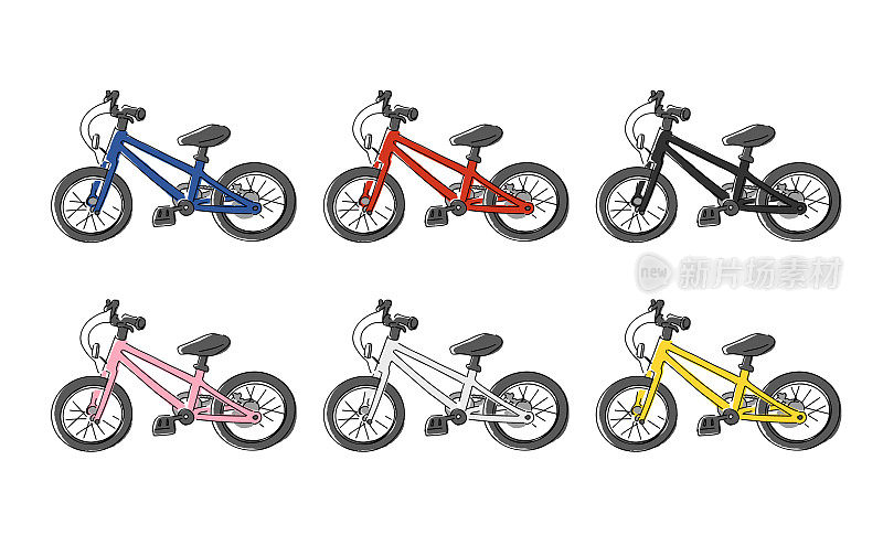 矢量插图集多彩的自行车，儿童自行车