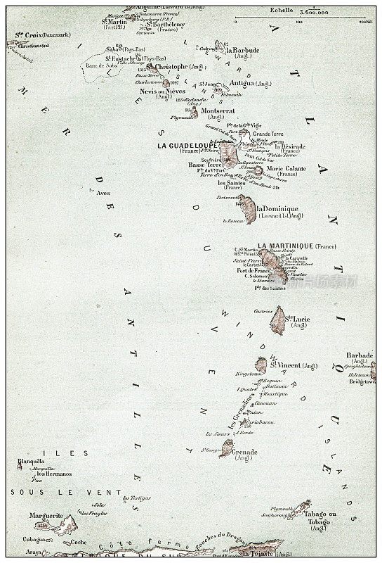 古法国瓜达卢佩和安的列斯群岛地图