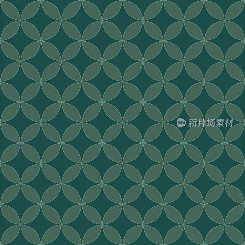 绿色的河马海啸几何图案。装饰日本重叠的圆圈背景。