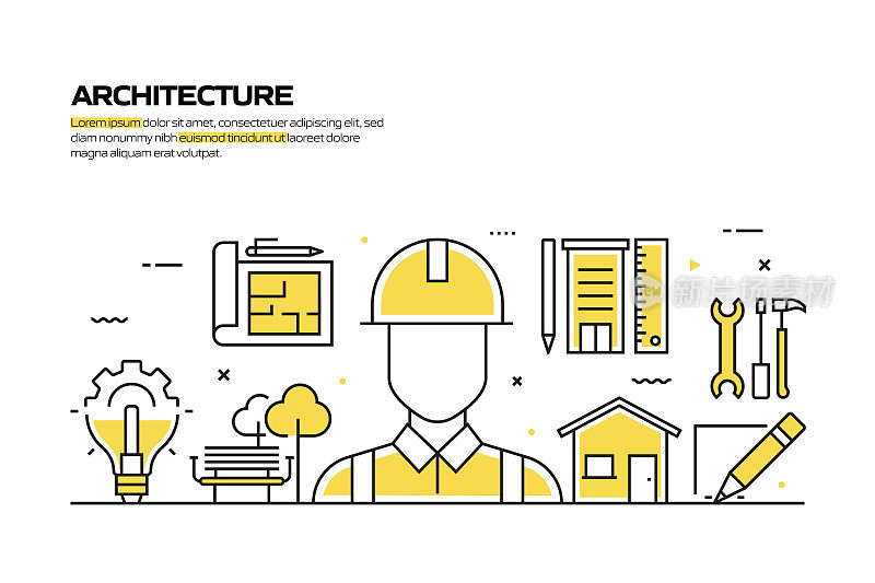建筑概念，线风格矢量插图
