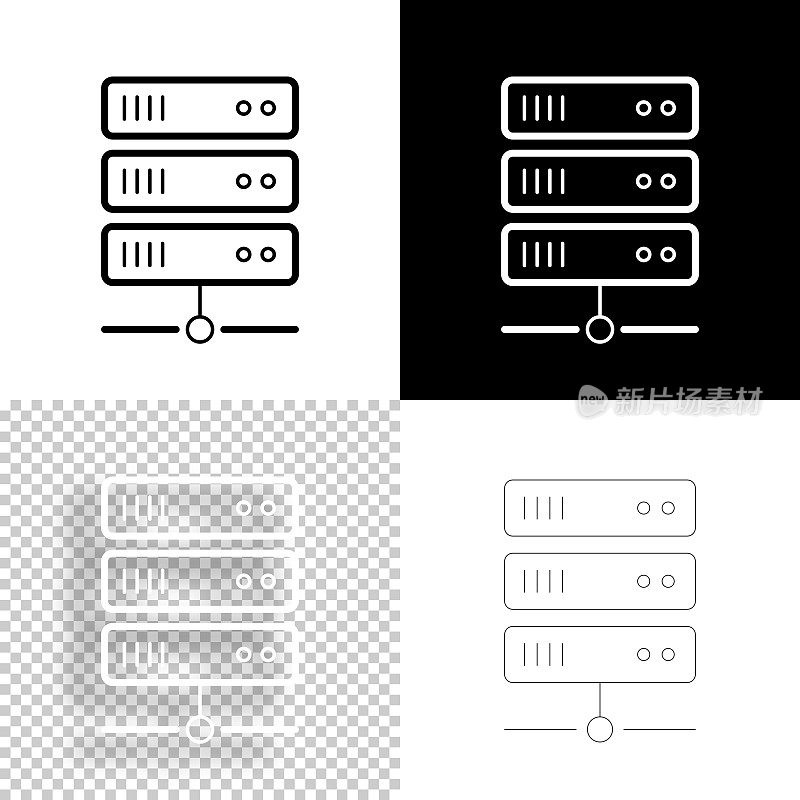 服务器。图标设计。空白，白色和黑色背景-线图标