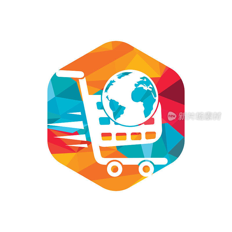 全球购物车矢量标志设计。网店logo设计概念。