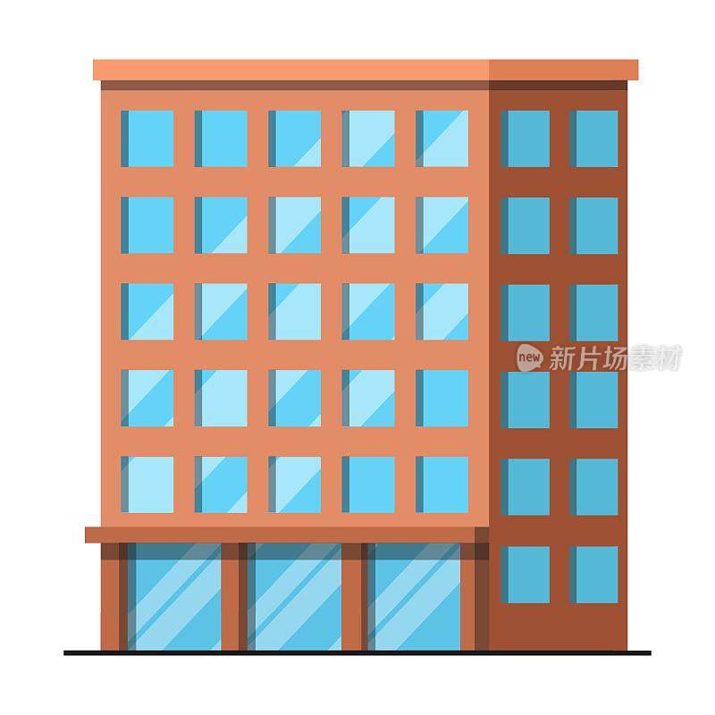 办公楼或公寓楼，矢量插图。摩天大楼作为城市景观的现代城市元素