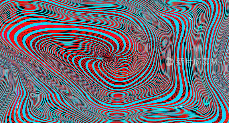 抽象的红蓝色漩涡背景。霓虹波条纹线。故障艺术错觉数字屏幕。奢华的背景。横幅。网页模板。虚拟现实和增强现实。非功能性测试卡。光学错觉。虚拟现实。