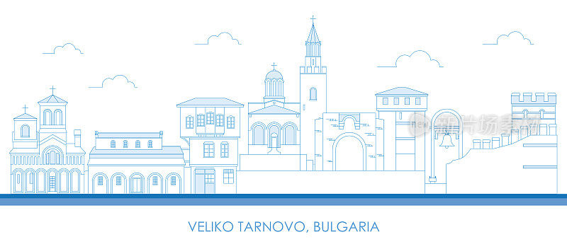 轮廓天际线全景的城市维利科塔诺沃，保加利亚