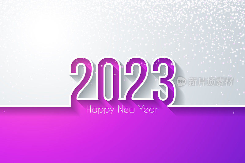 2023年新年快乐，金色闪光-白色背景