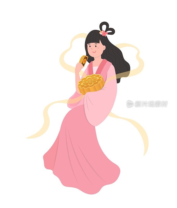 美丽的中国女子和月饼，仙女在中秋节，传说和故事，传统的亚洲节日
