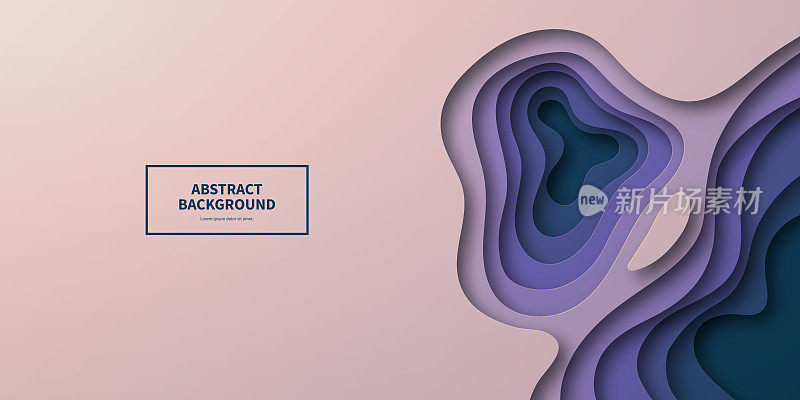 剪纸背景-紫色抽象波浪形状-时髦的3D设计