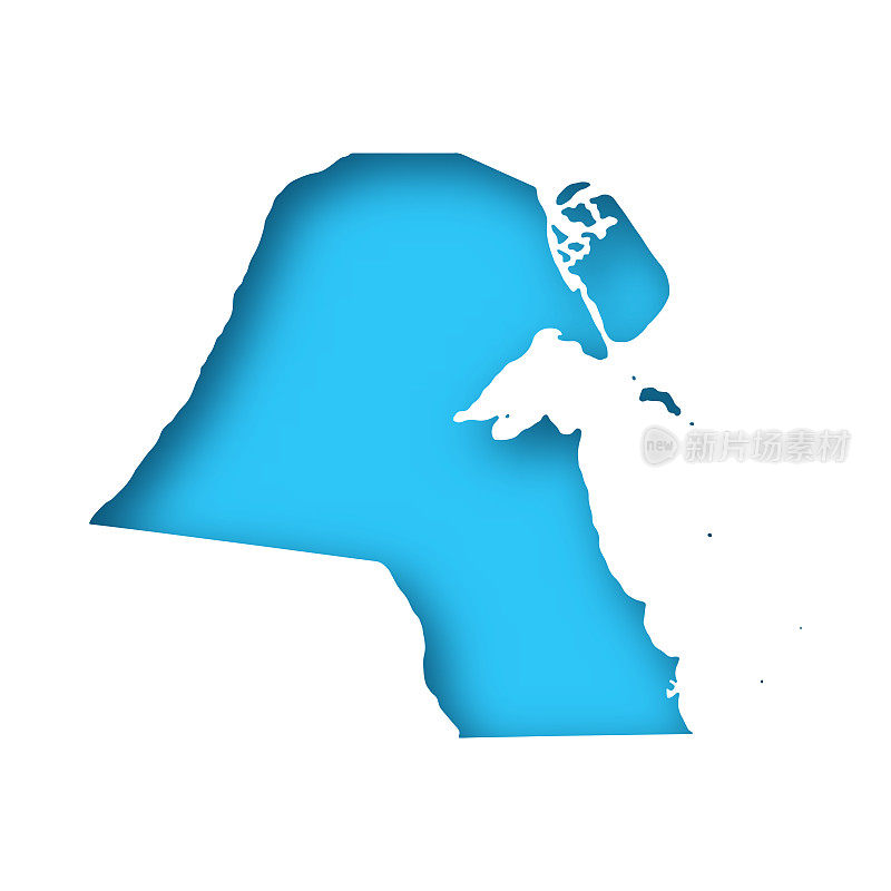 科威特地图-白纸，蓝色背景