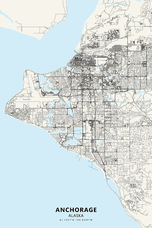 阿拉斯加，安克雷奇矢量地图