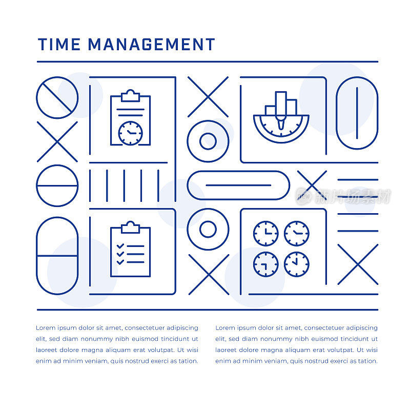 时间管理网页横幅设计与时间分析，生产力，要做的清单，定时线图标