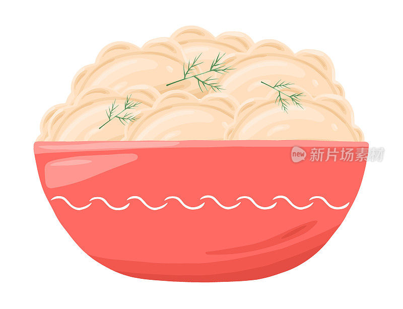 乌克兰饺子饺子在盘子里的卡通风格