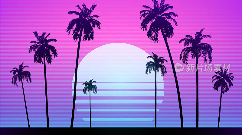 Synthwave复古背景-棕榈树