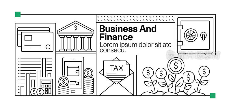 商业和金融线图标集和横幅设计