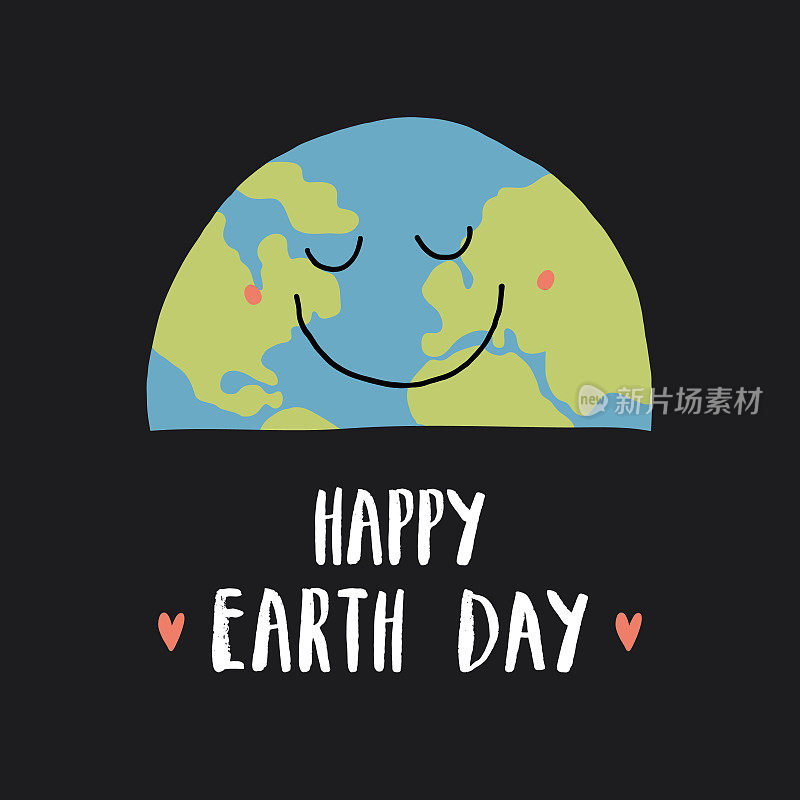 地球日庆祝贺卡，地球日快乐字母。矢量图