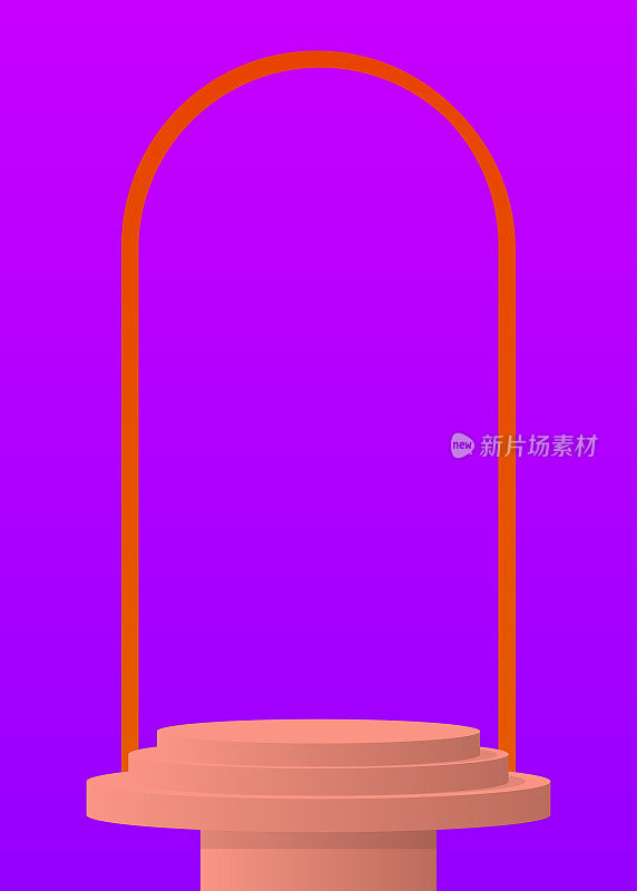 浅红色、紫色和橙色圆柱基座基座。摘要实物产品展示。最小的几何舞台展示展示。