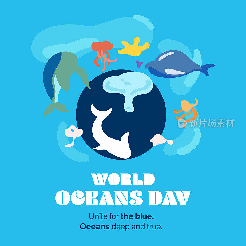 世界海洋日卡片插图-海洋，生物多样性，生态系统