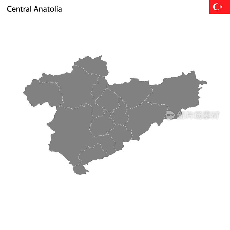 高质量地图土耳其中部安纳托利亚地区，与边界