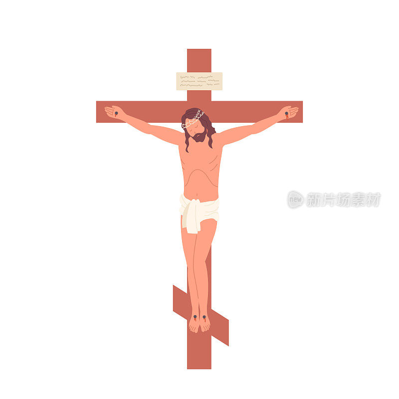 耶稣基督被钉在十字架上，孤立在白色背景上，圣经和神圣人物的概念