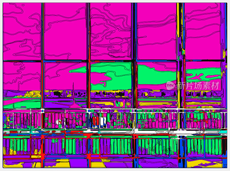 抽象霓虹色彩卡通窗口的机场场景背景