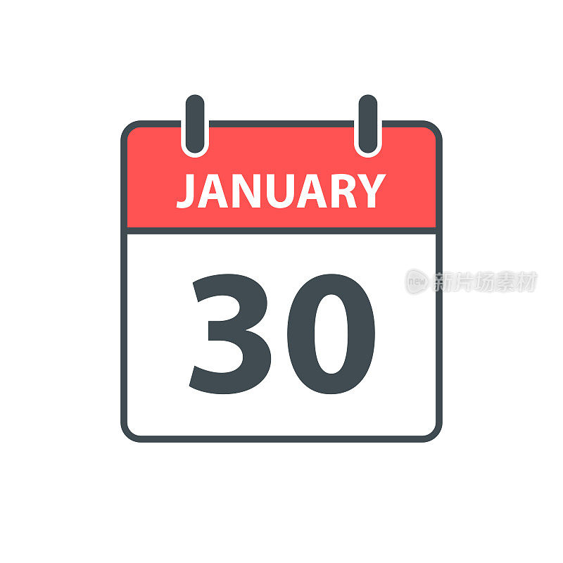 1月30日-每日日历图标在白色背景上的平面设计风格