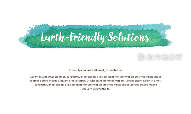 一个与环境问题相关的矢量设计模板。它包括一个水彩画的高亮标题，标题中写着“地球友好解决方案”。