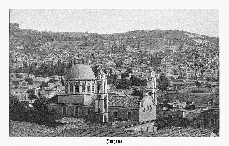 士麦拿(伊兹密尔)的历史观，土耳其，半色调印刷，1899年出版
