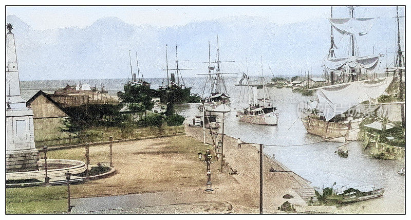古色古香的黑白照片:菲律宾马尼拉帕西格河口