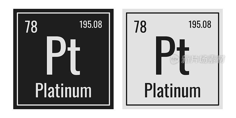 铂的象征。元素周期表中的化学元素。矢量插图隔离在白色背景上。玻璃的迹象。