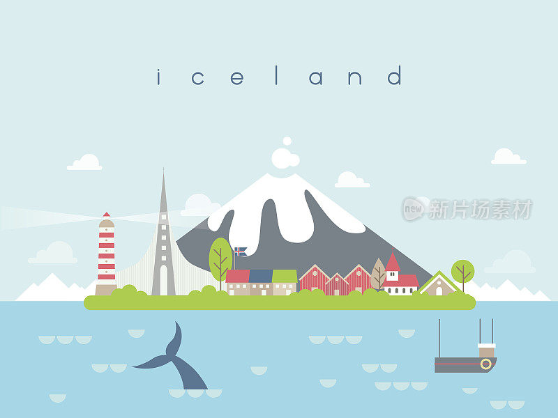 冰岛地标旅游和旅程矢量